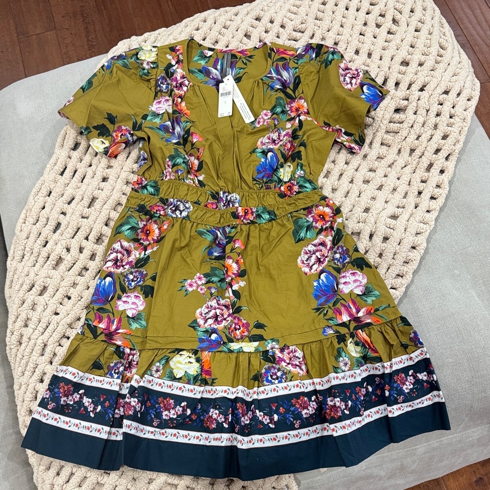 Anthropologie Dress in Olive and Navy Floral